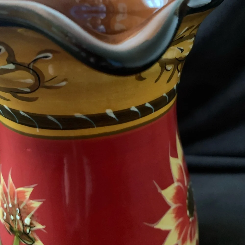 PIER 1 Discontinued terra cotta hand painted Sunflower pitcher VVGUC+++